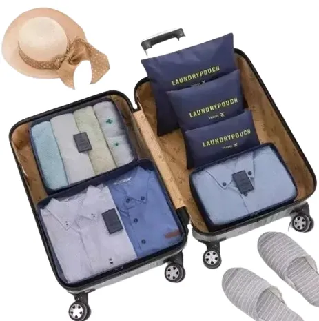 Organizador de equipaje de viaje, 6 bolsas esenciales de viaje en bolsa,  bolsa de almacenamiento de cosméticos impermeable, bolsa de almacenamiento  de