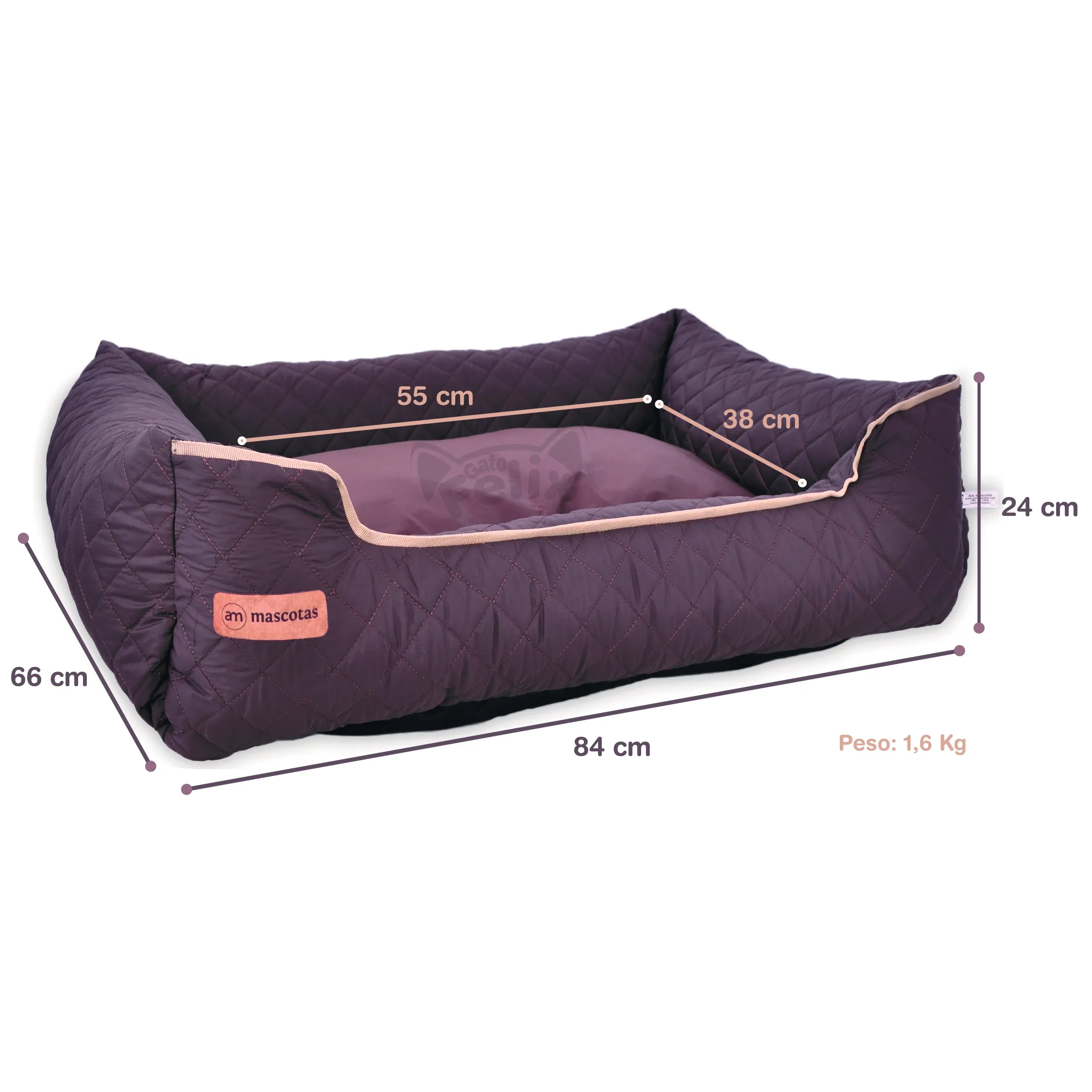 Cama Para Perro Grande Acolchada De Lujo  Lavable A  Maquina Color Cafe