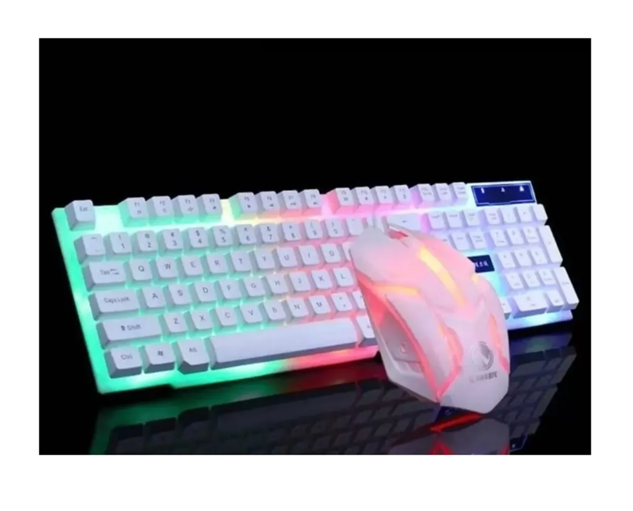 Combo Teclado Mouse Gamer Rgb Set Blanco Kit Retroiluminado