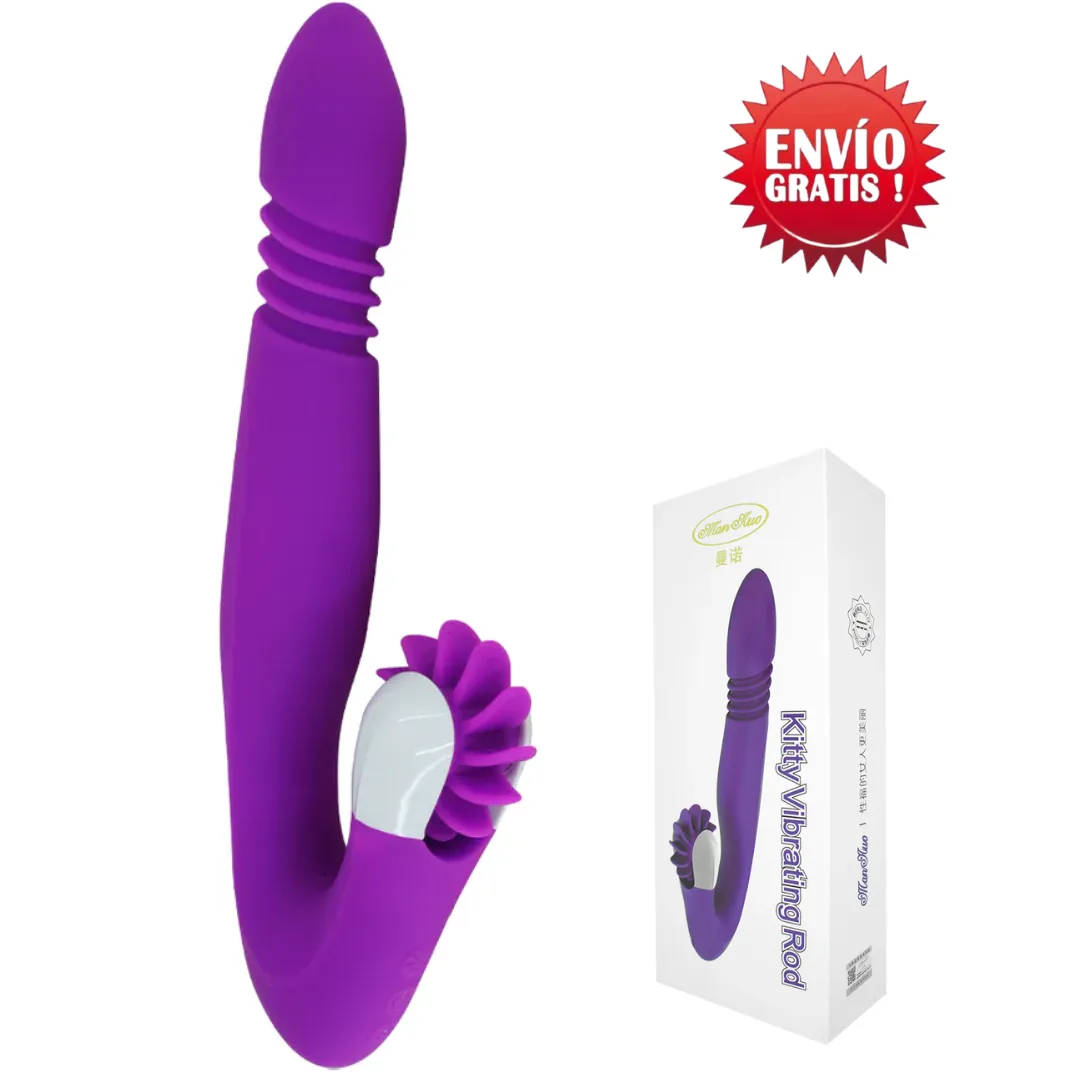 Vibrador Con Rotacion Doble Estimulación Kitty Rod