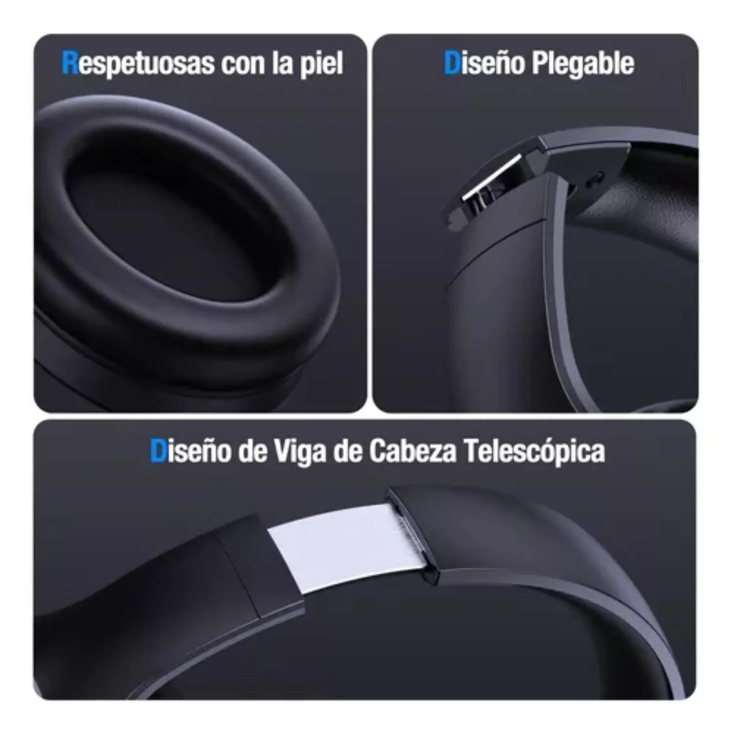 Audífonos Inalámbricos De Diadema Bluetooth Plegable 1000mah Color Negro