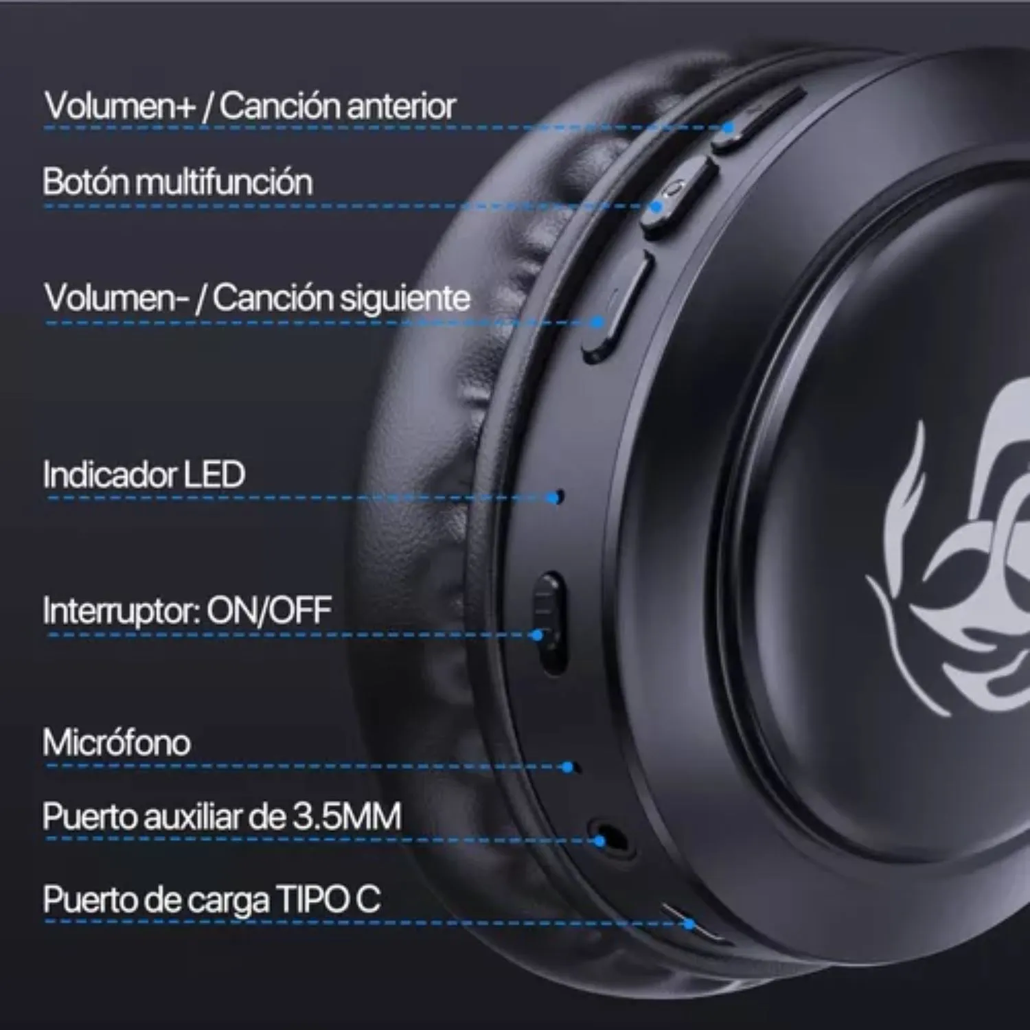 Audífonos Inalámbricos De Diadema Bluetooth Plegable 1000mah Color Negro