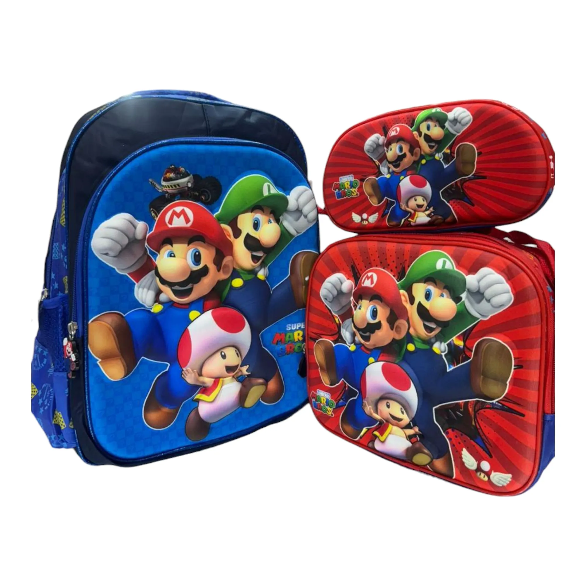 Combo Escolar Grande  Incluye Morral + Lonchera+Cartuchera   Super Mario