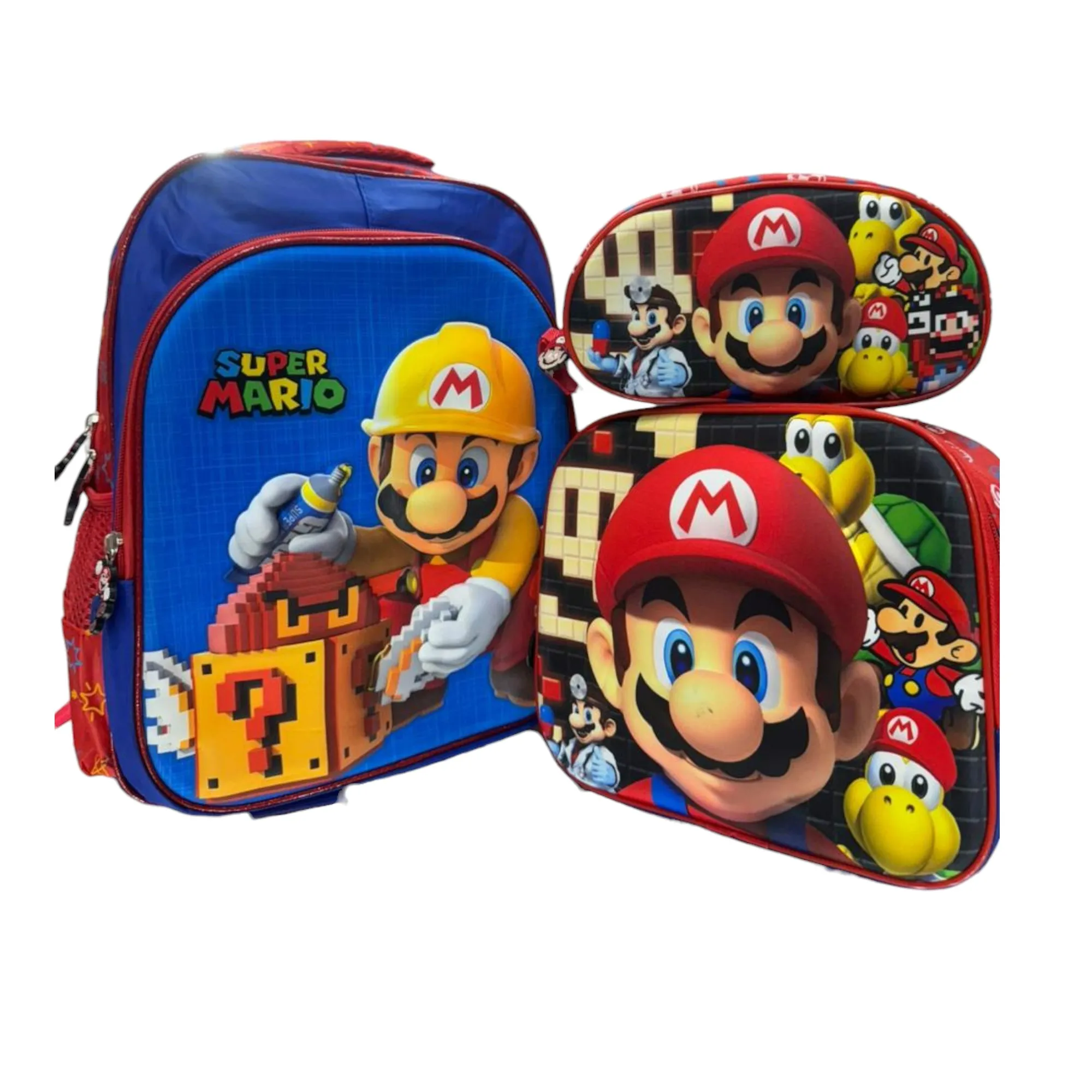 Combo Escolar Grande  Incluye Morral + Lonchera+Cartuchera   Super Mario