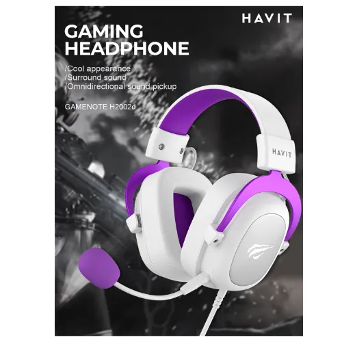 Diadema Gaming 3.5Mm Havit H2002D Blanca