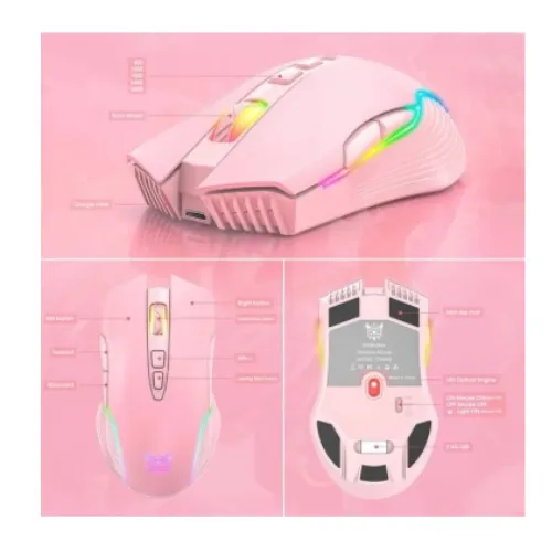 	 Mouse Gamer Onikuma Cw905 Inalámbrico Rgb Pink