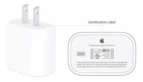 Cargador Iphone Original Apple 20w Carga Rapida A2305 