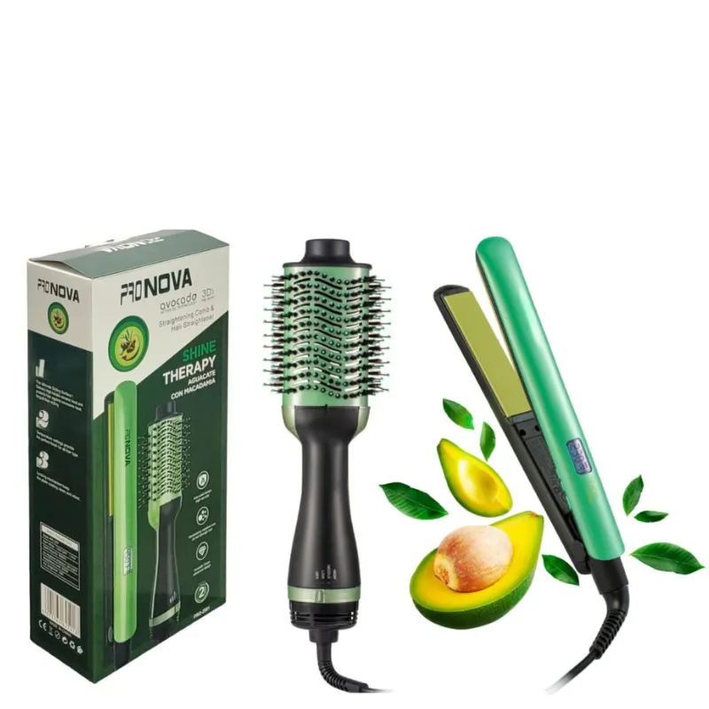 Plancha Cabello Aguacate + Cepillo Secador PRO-2501