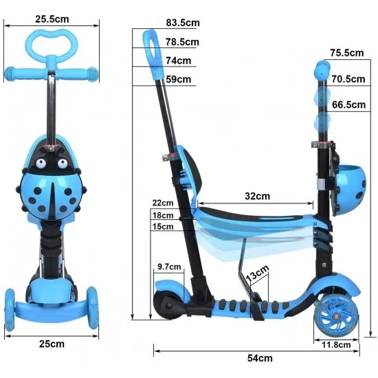 Patineta Scooter Convertible 5 En 1 Para Niños Monopatin Con Luces Led