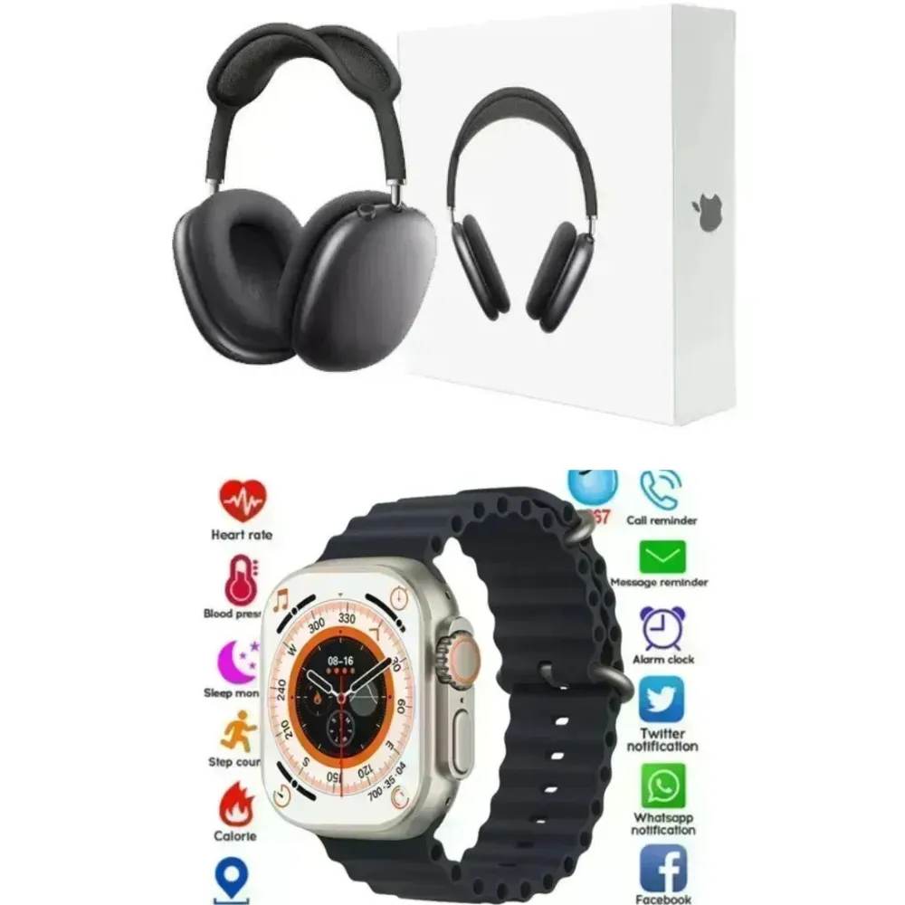 Audifonos Airpods Max Diadema + Smartwatch Ultra 8 2Da Generacion 2 Manillas