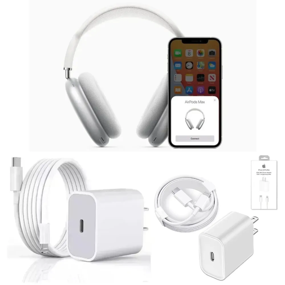 Airpods Max Plateado 1.1 + Cargador Iphone Carga Rapida