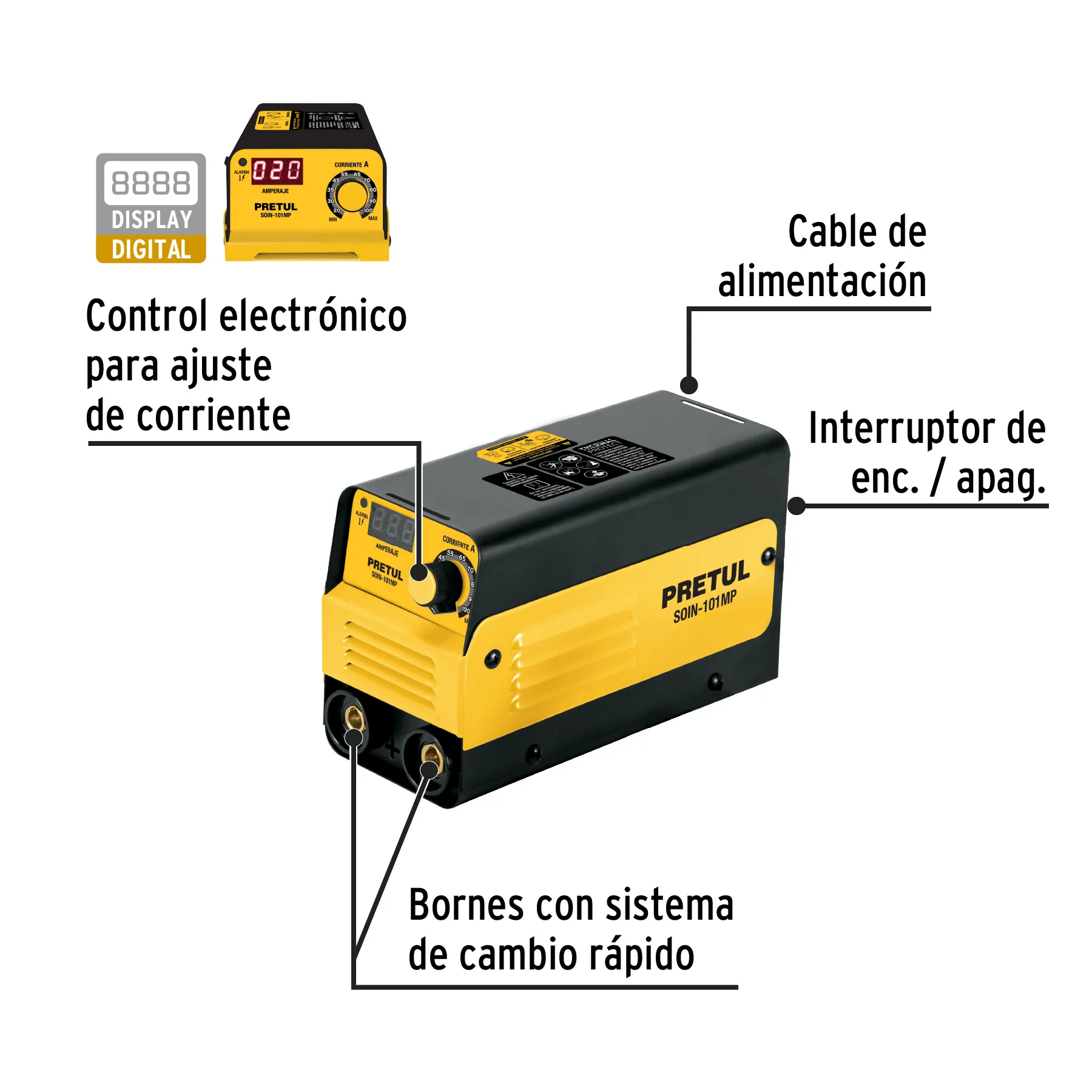 Mini Soldadora Inversor 100 A, 127 V, Pretul Color Amarillo