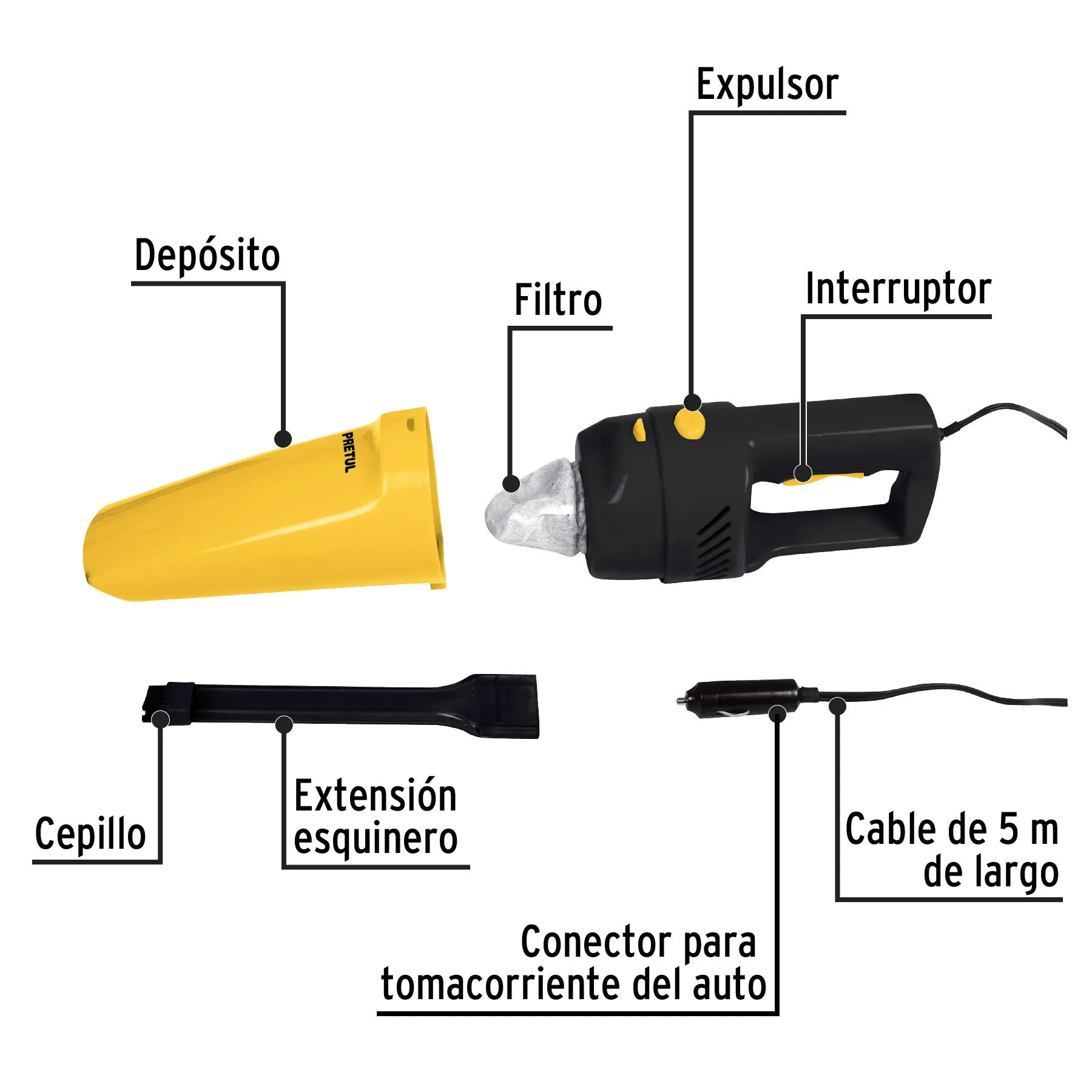 	 Aspiradora Para Automovil Portatil PRETUL 12V 60W