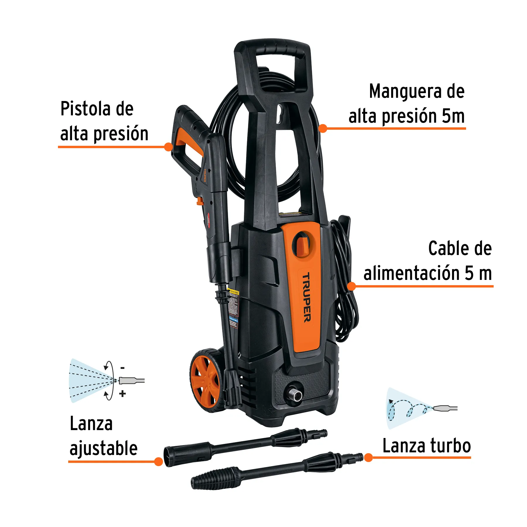 	 Hidrolavadora Eléctrica TRUPER 1800PSI / 1500W + 10 Accesorios