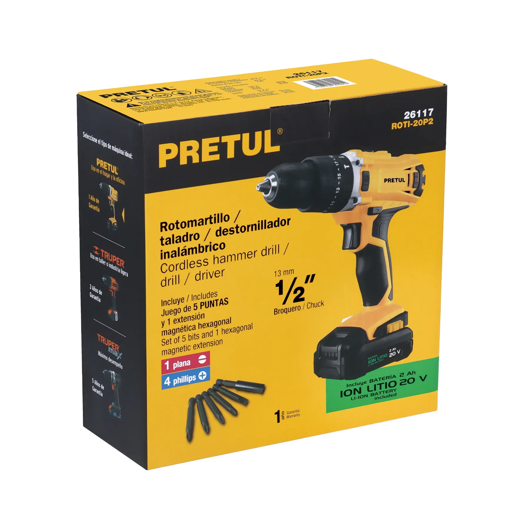 Taladro Atornillador Inalambrico Recargable PRETUL Con Percutor 20V -1/2