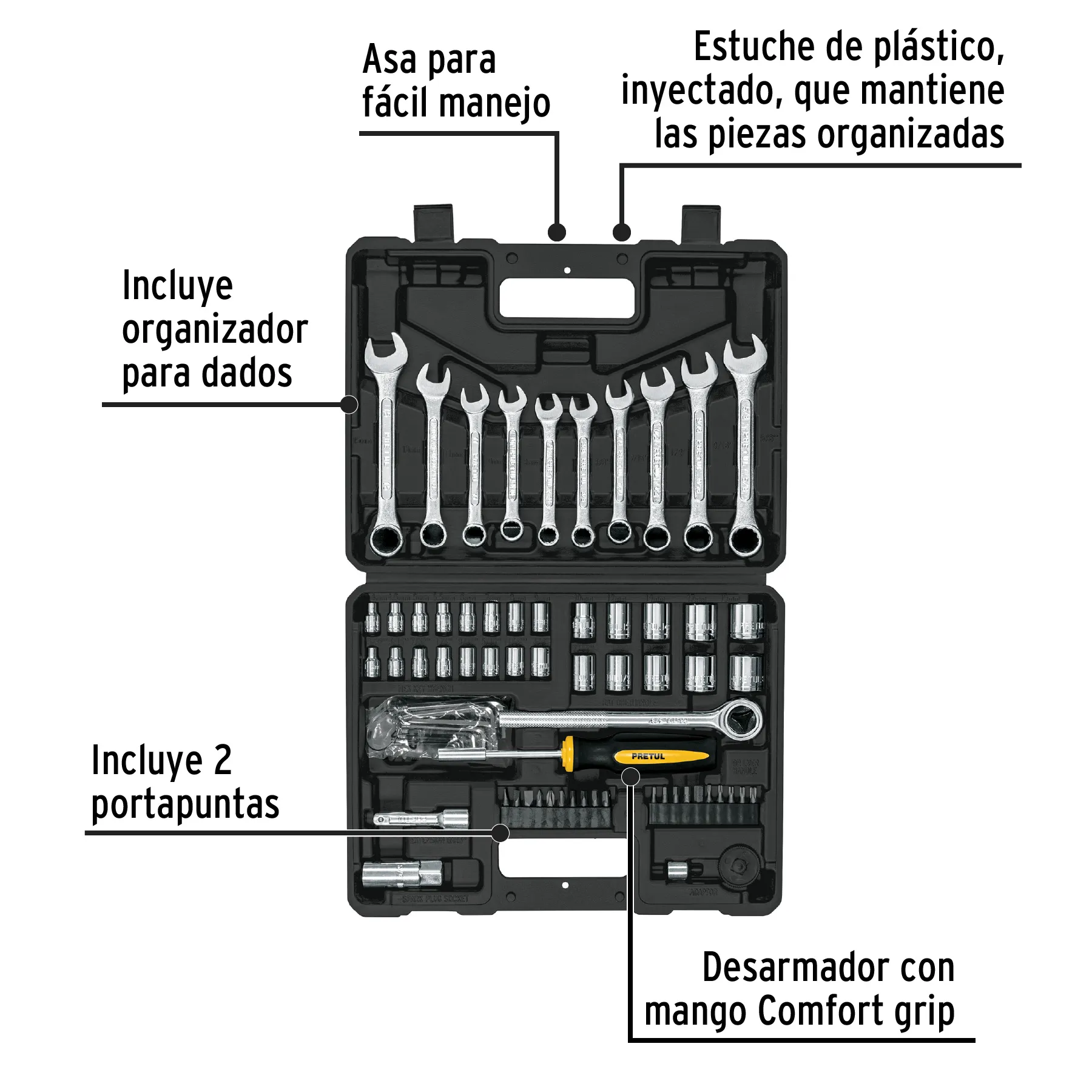 	 Juego De Herramienta Copas Combinadas 70 Piezas Pretul Original