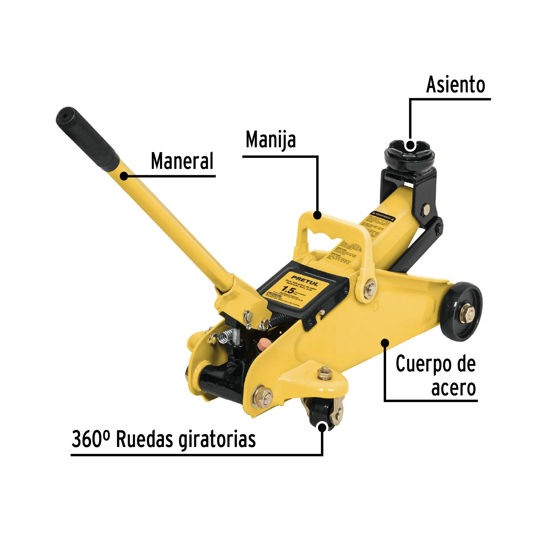 Gato Hidráulico Tipo Zorra Para Automóvil Y Camioneta 1.5 Toneladas Pretul