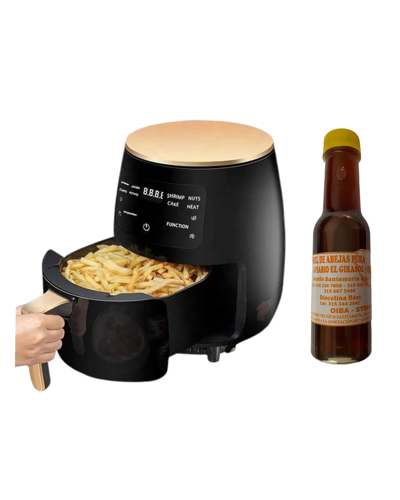 Airfryer Freidora De Aire Digital Sin Aceite Silver Crest 6 Litros + Miel De Abeja 100% Pura