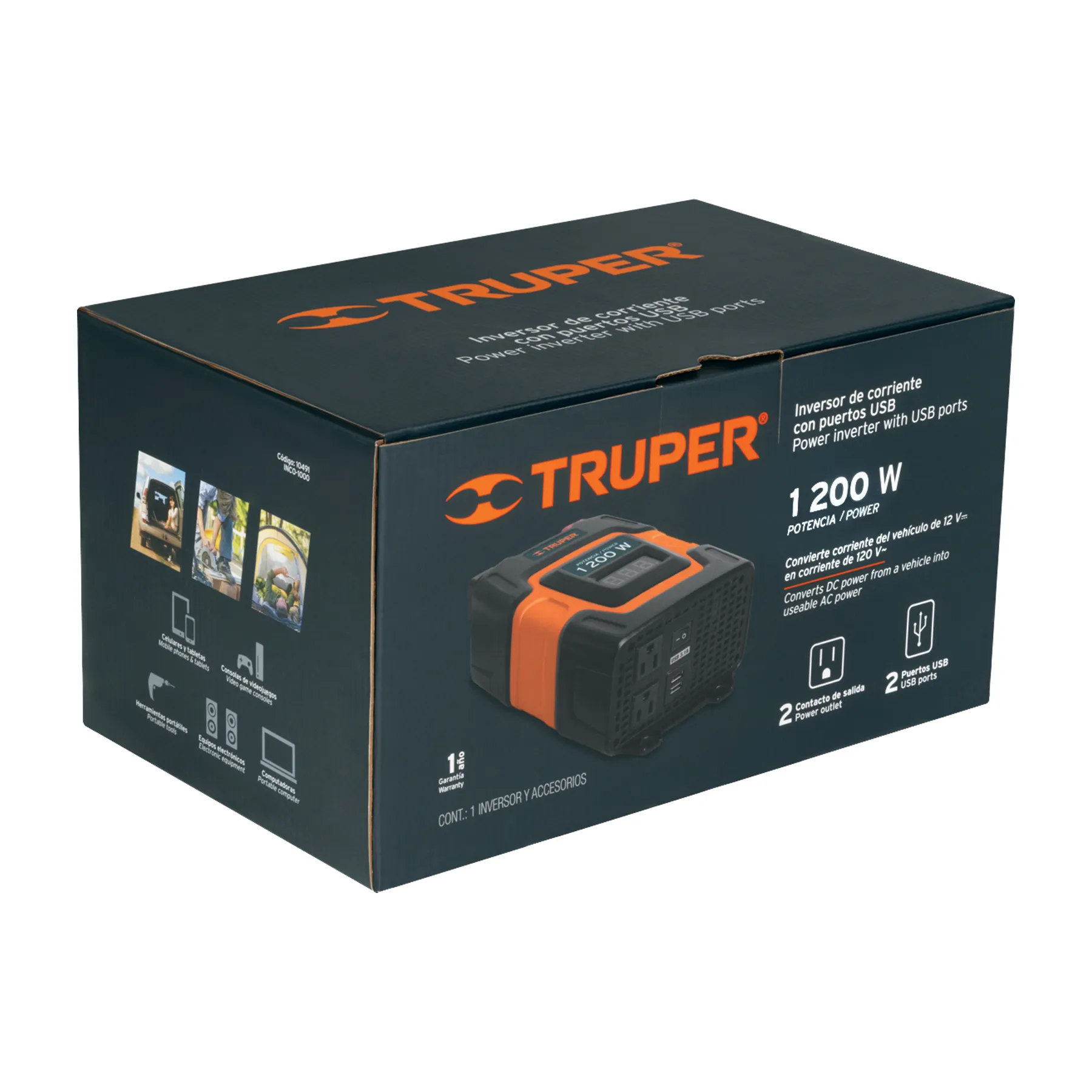 Inversor De Corriente Con Puerto Usb 1200W Truper