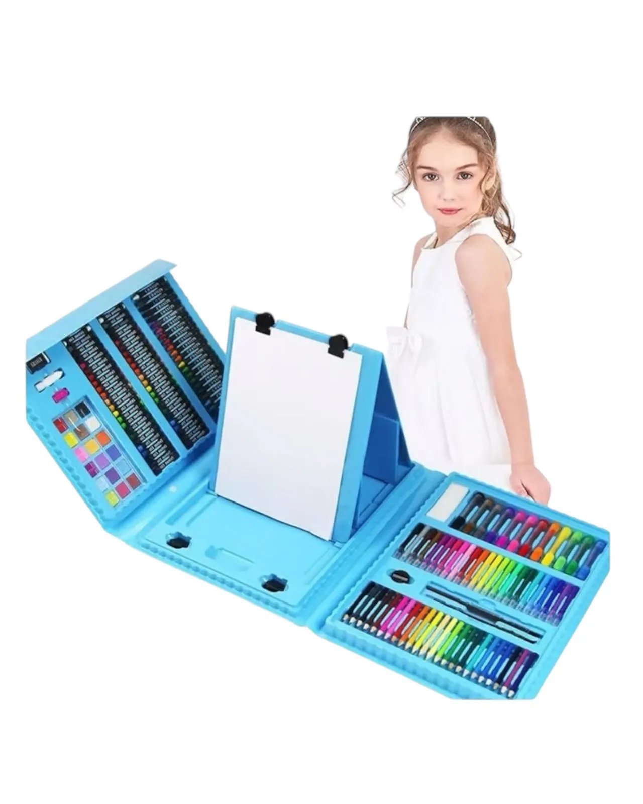 Set De Arte Maleta 208 Piezas Para Niños Creatividad Dibujo Azul