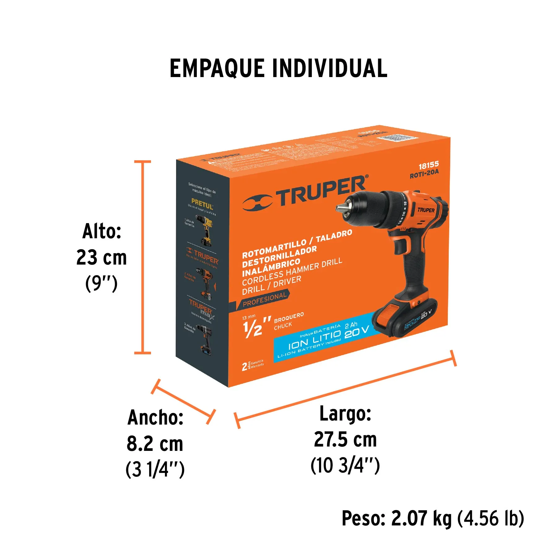 Taladro Atornillador Inalámbrico Profesional 1/2" Recargable 20V Truper 