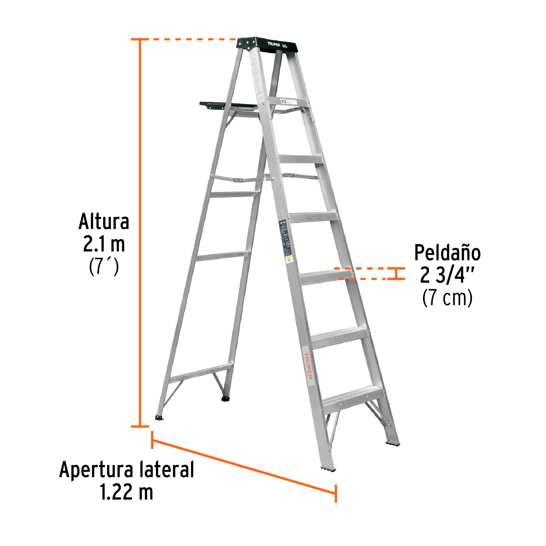 Escalera De 7 Escalones - 6 Peldaños Con Bandeja Tipo 3 Truper 