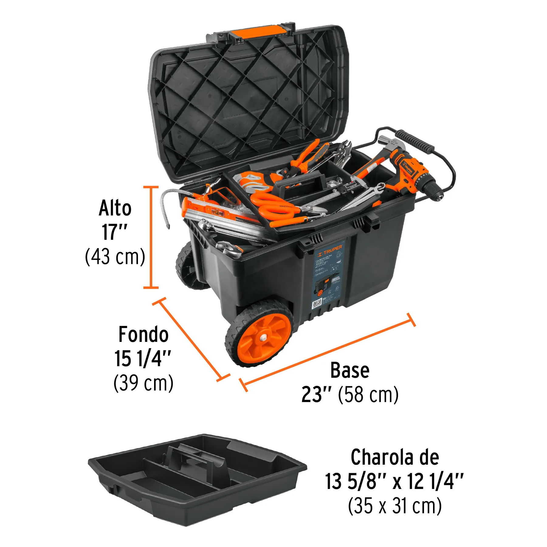 Caja Para Herramienta De 23" Con Ruedas Y Mango Telescópico Truper