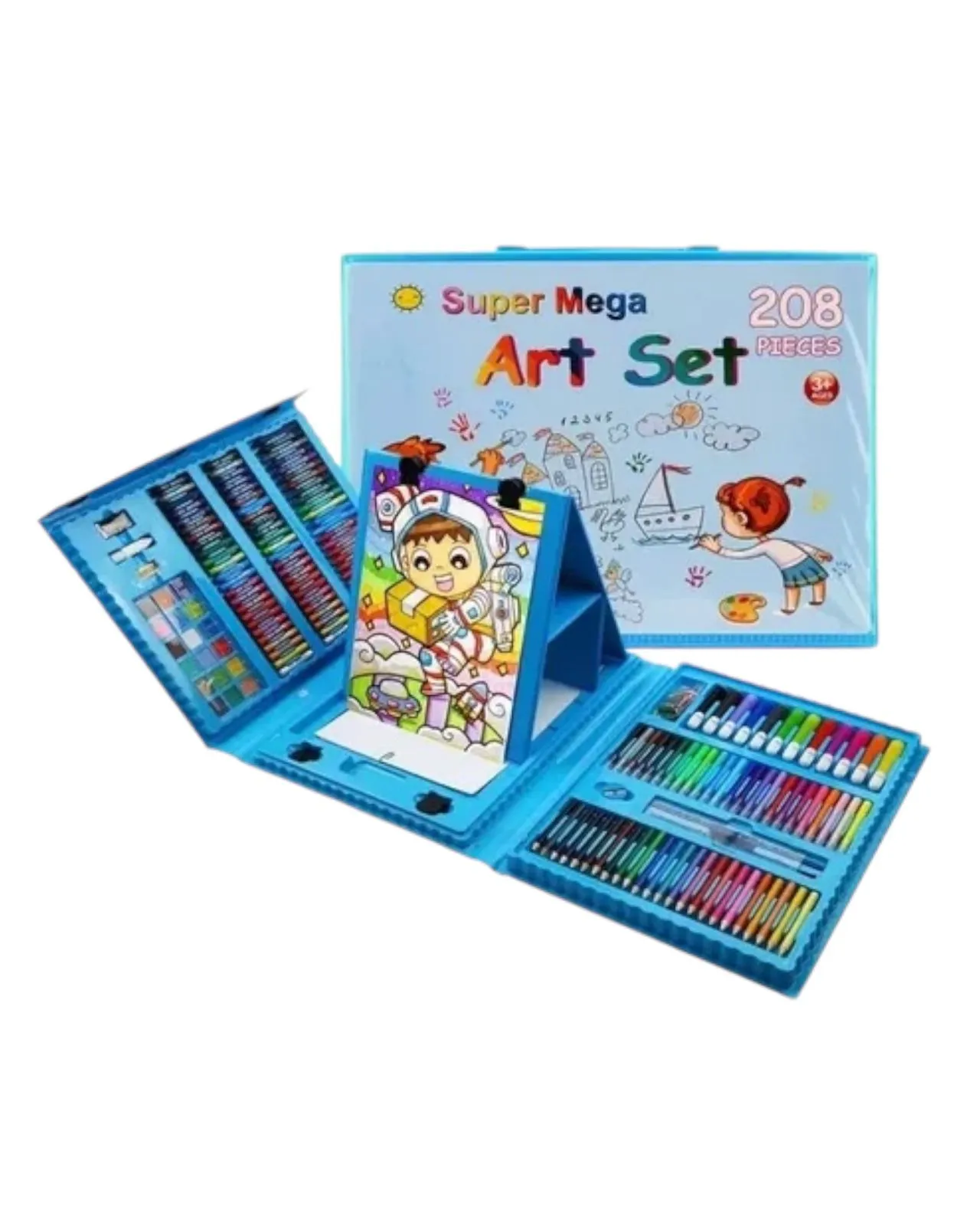 Set De Arte Maleta 208 Piezas Para Niños Creatividad Dibujo Azul