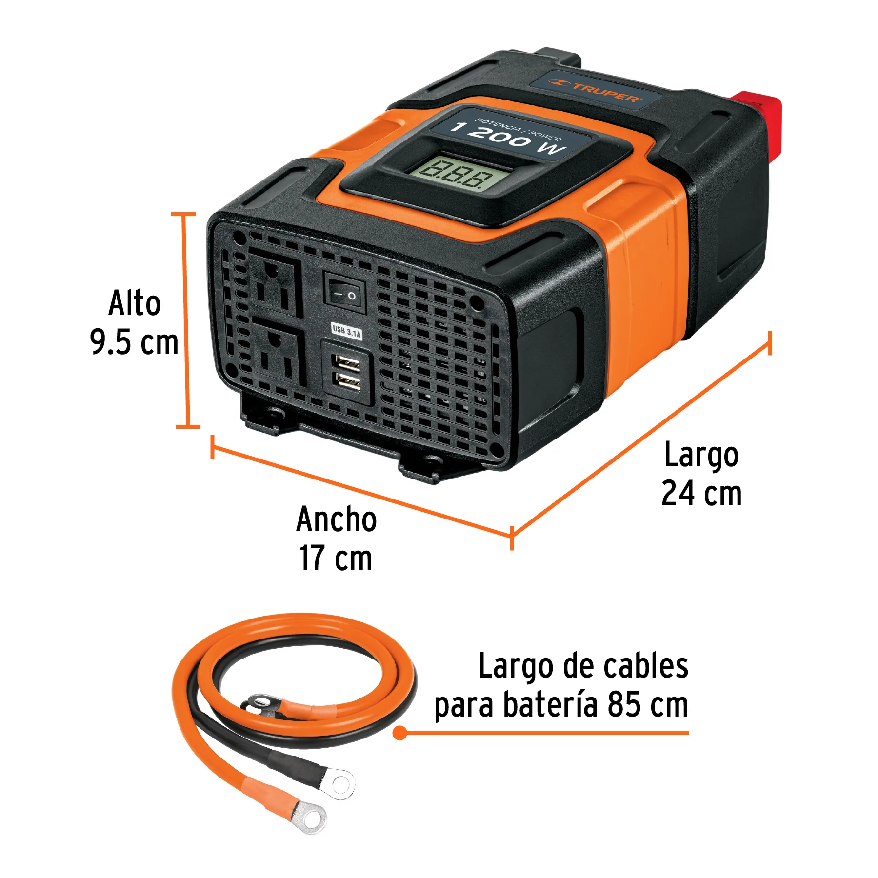 Inversor De Corriente Con Puerto Usb 1200W Truper