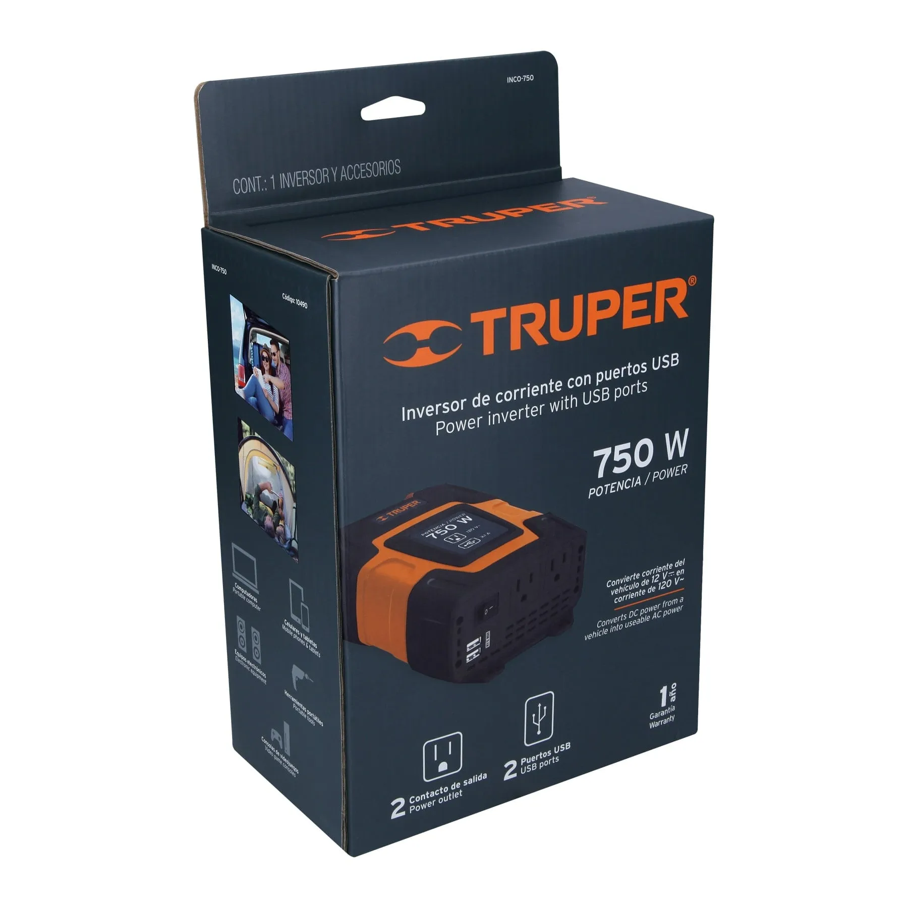 Inversor De Corriente Con Puerto Usb 750W Truper