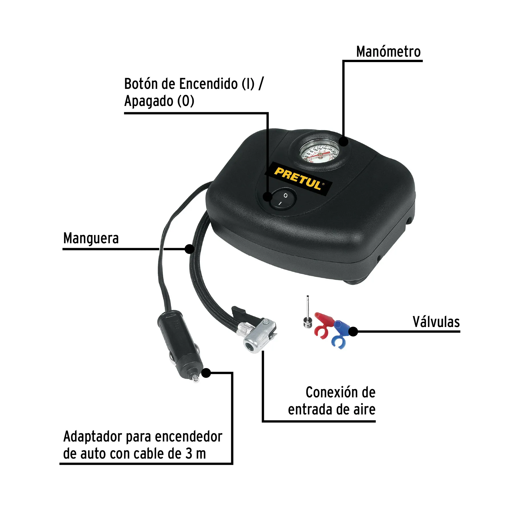 Compresor De Aire Para Auto Multiusos 12V Pretul