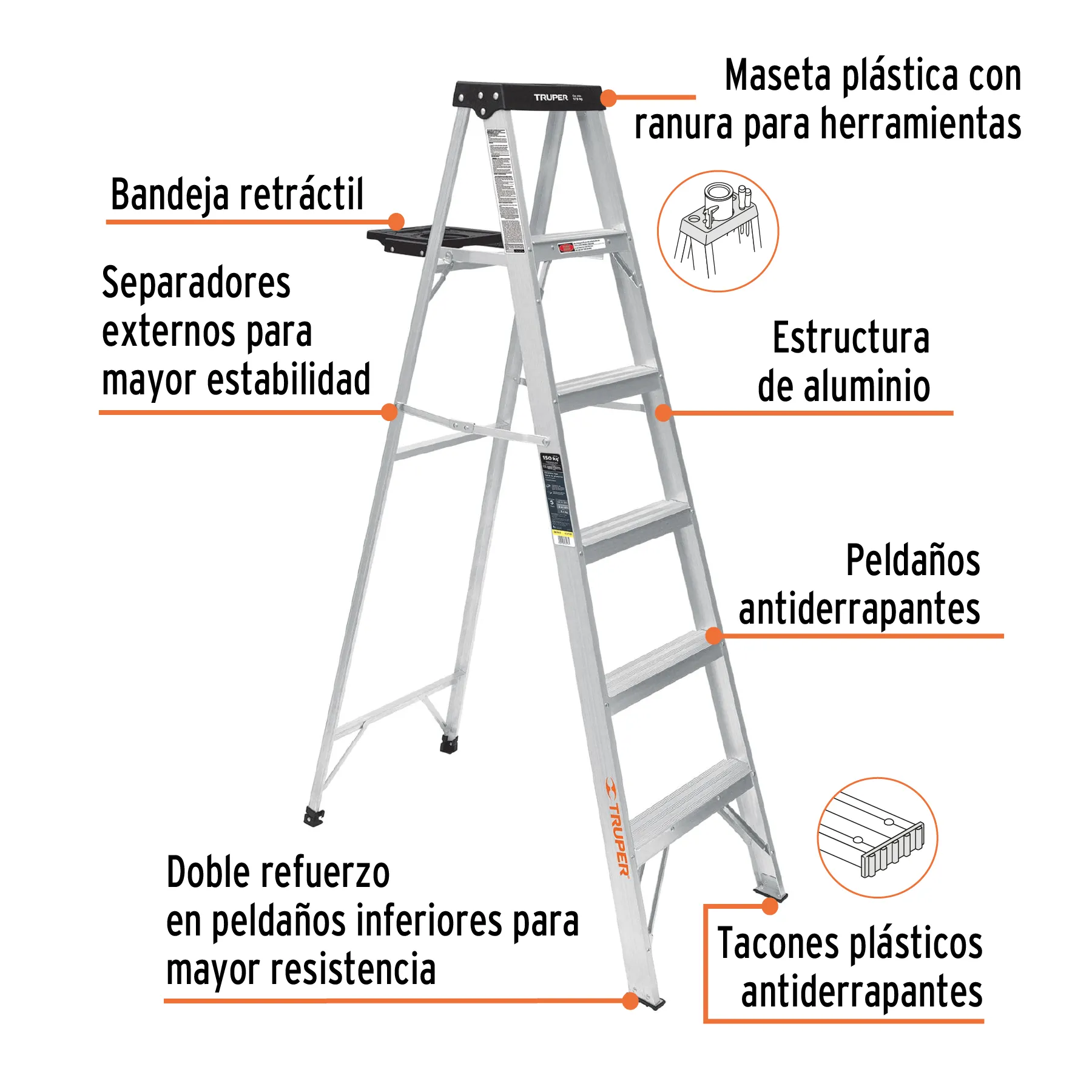 Escalera De 6 Escalones - 5 Peldaños Con Bandeja Tipo 3 Truper