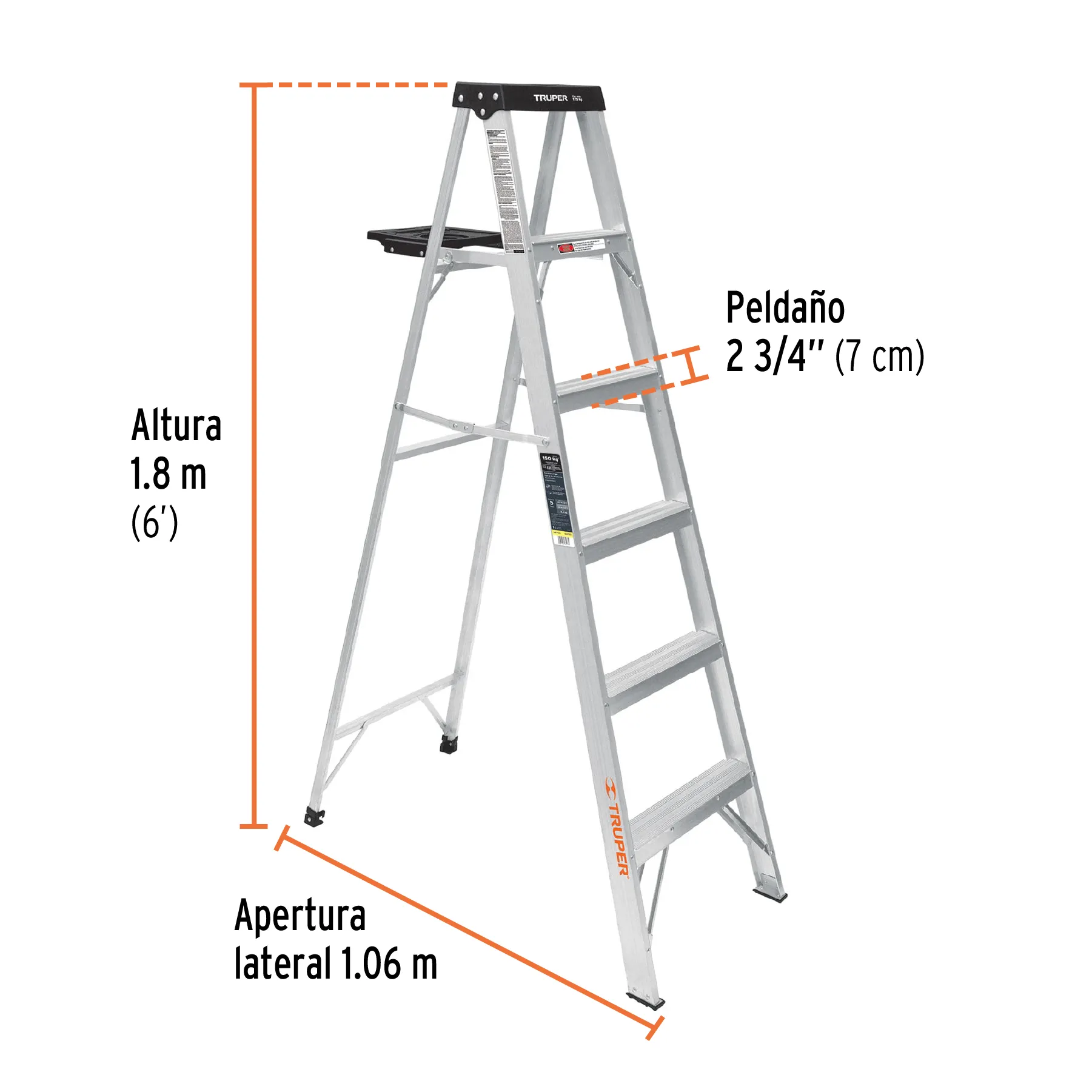 Escalera De 6 Escalones - 5 Peldaños Con Bandeja Tipo 3 Truper