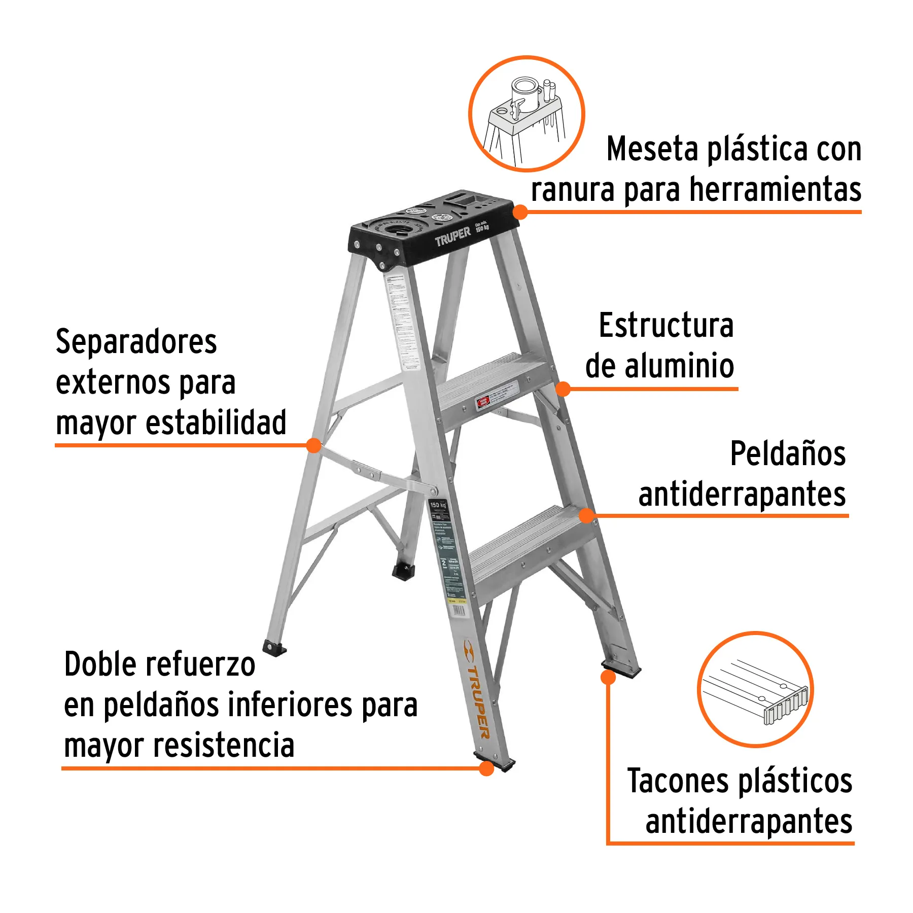 Escalera De 3 Escalones - 2 Peldaños Tipo 3 Truper 