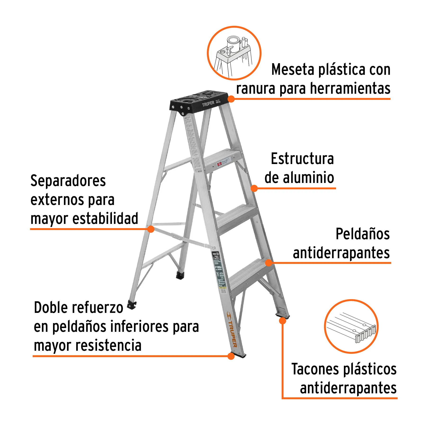 Escalera De 4 Escalones - 3 Peldaños Tipo 3 Truper 