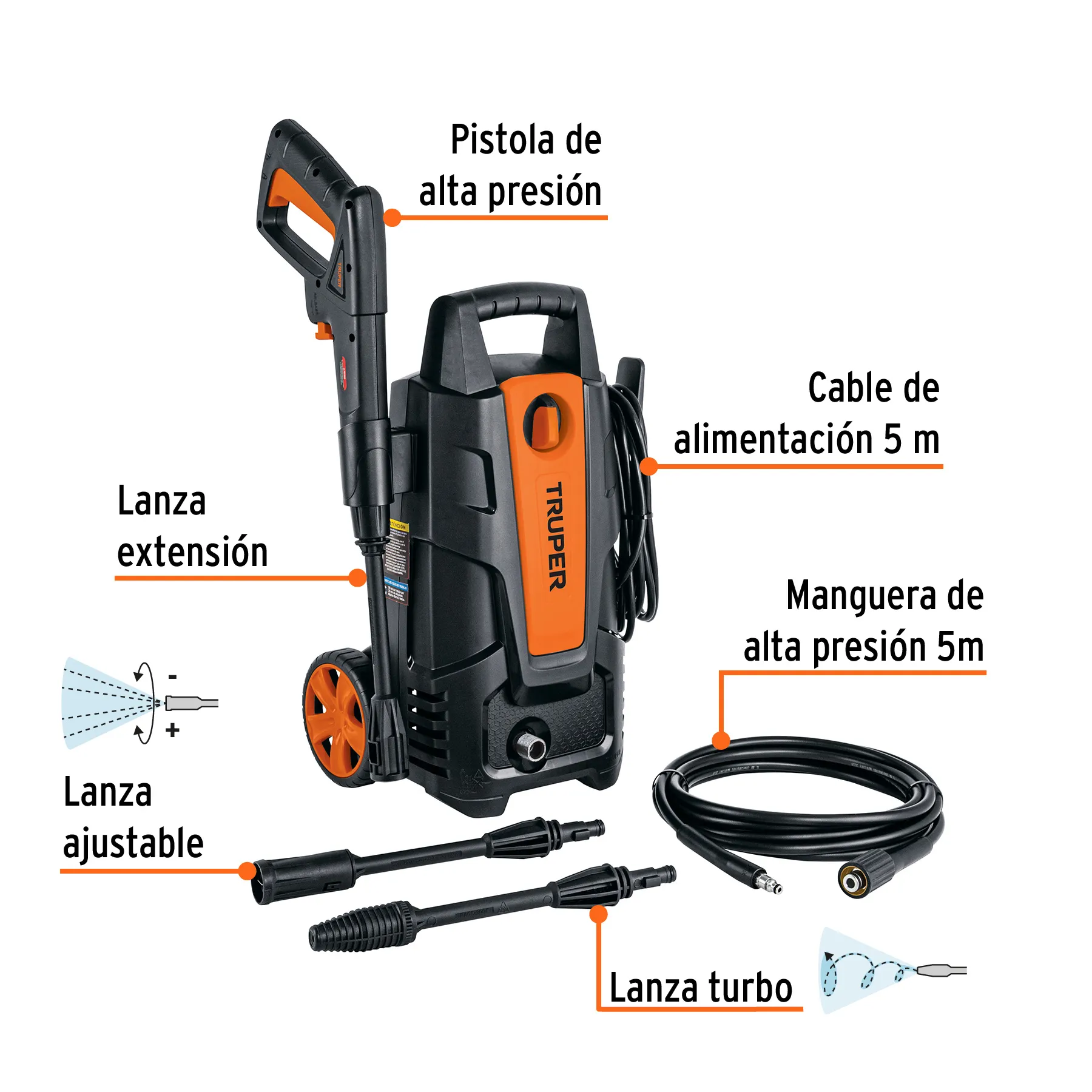 Hidrolavadora Eléctrica TRUPER 1500PSI / 1400W 10 Accesorios