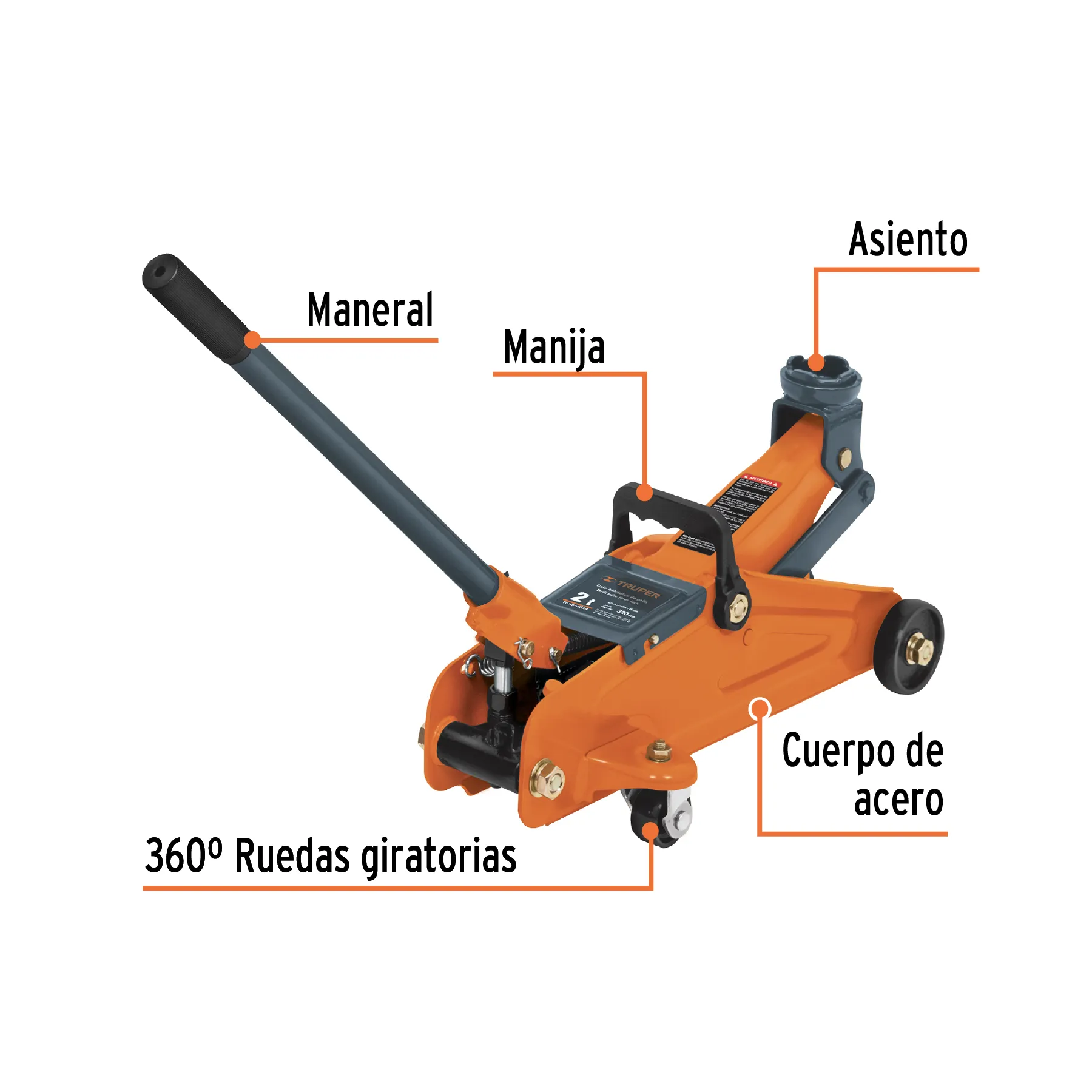 	 Gato Hidráulico Tipo Zorra Para Automóvil Y Camioneta 2 Toneladas Truper + Estuche