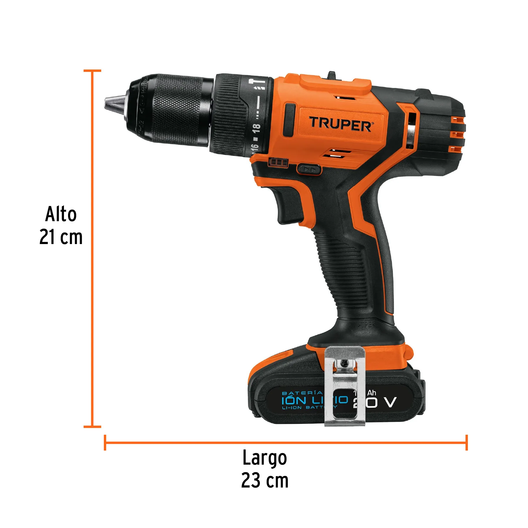 Taladro Atornillador Inalámbrico Profesional 1/2" Recargable 20V Truper 