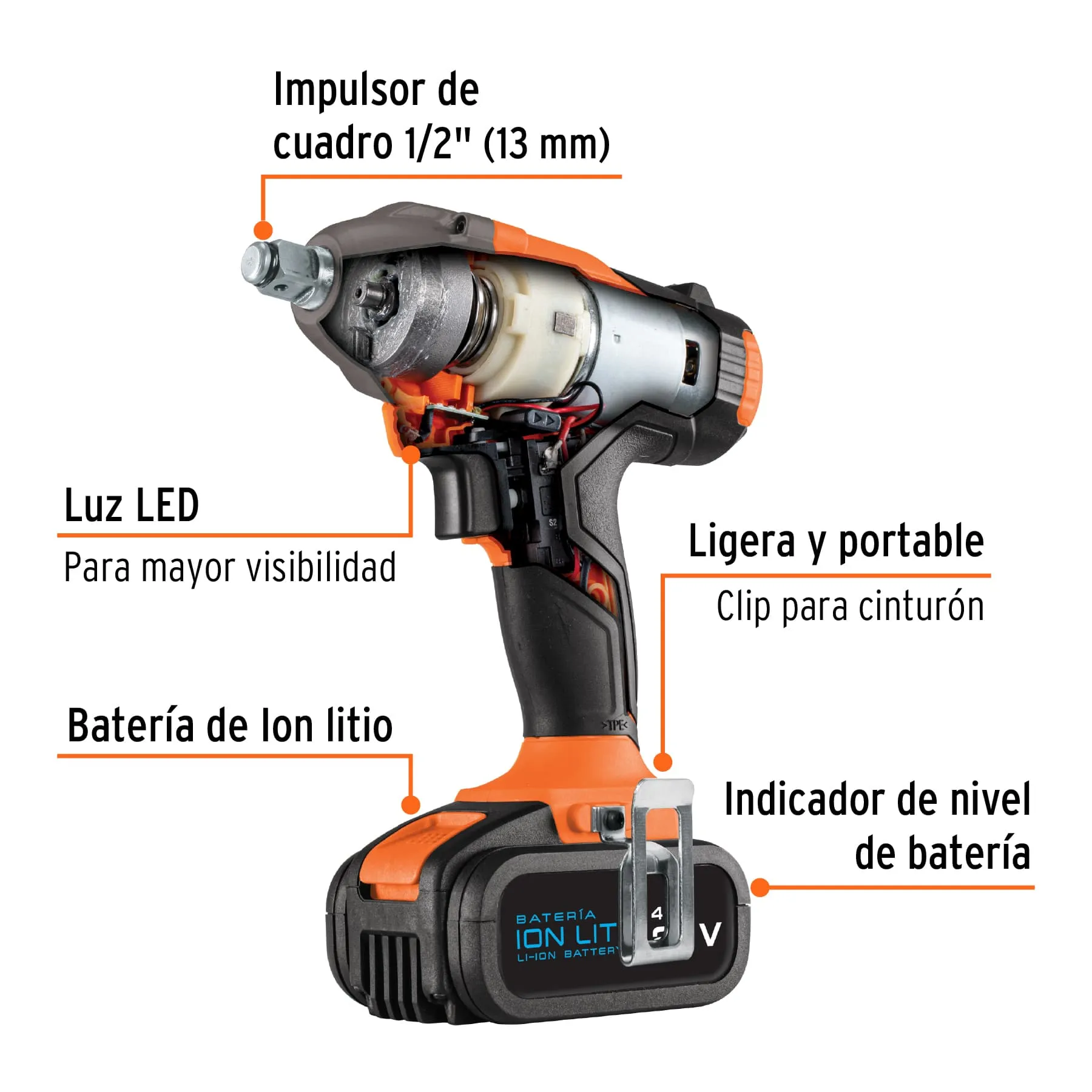 Llave De Impacto Inalámbrica 1/2"  Profesional 20 V Truper