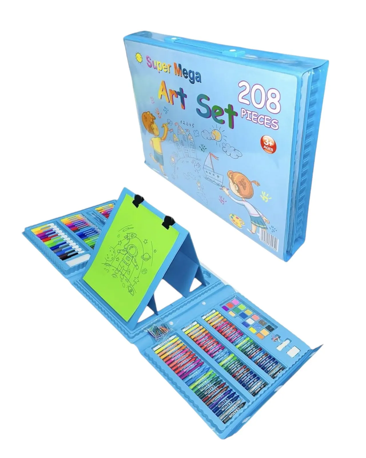 Set De Arte Maleta 208 Piezas Para Niños Creatividad Dibujo Azul