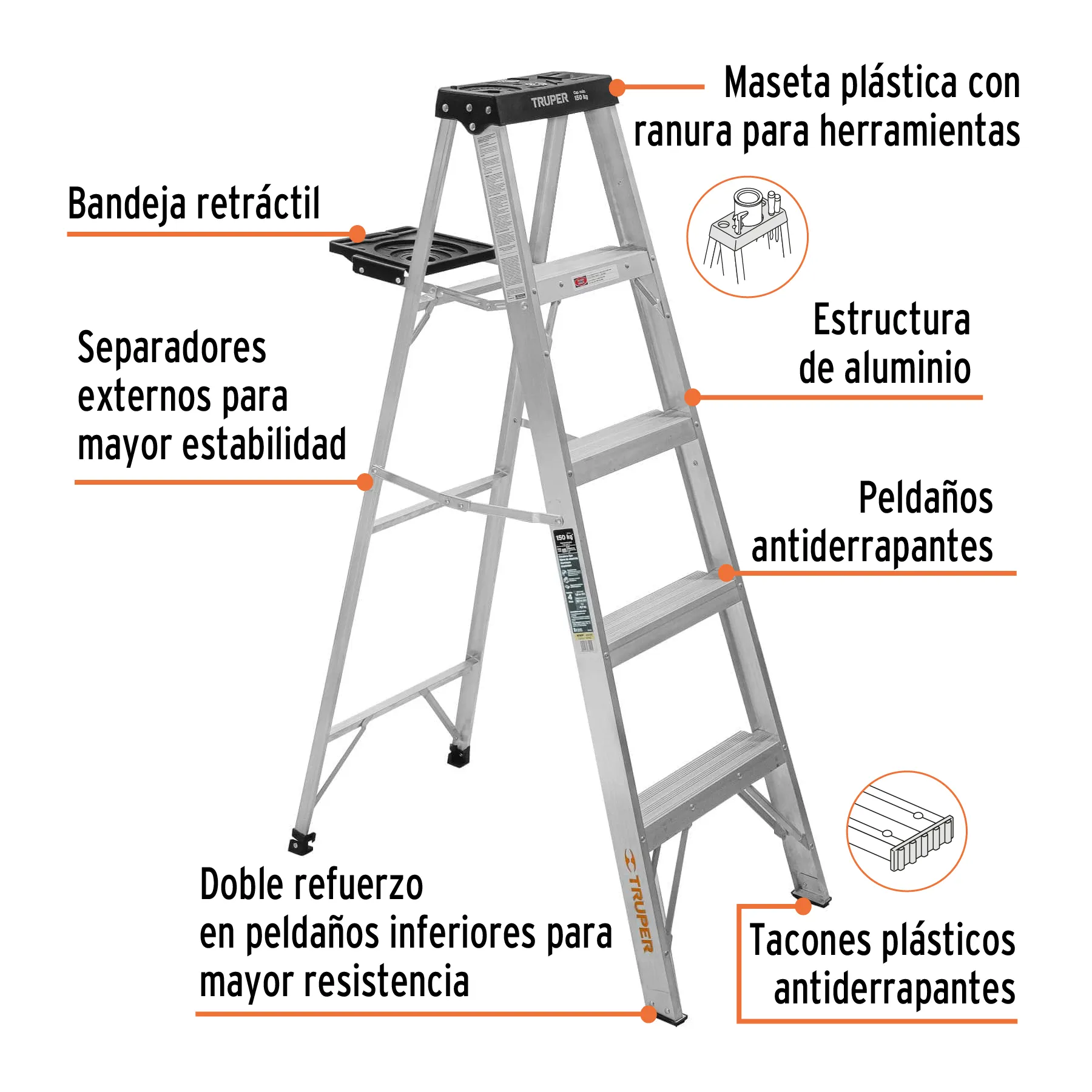 Escalera De 5 Escalones - 4 Peldaños Tipo 3 Truper 