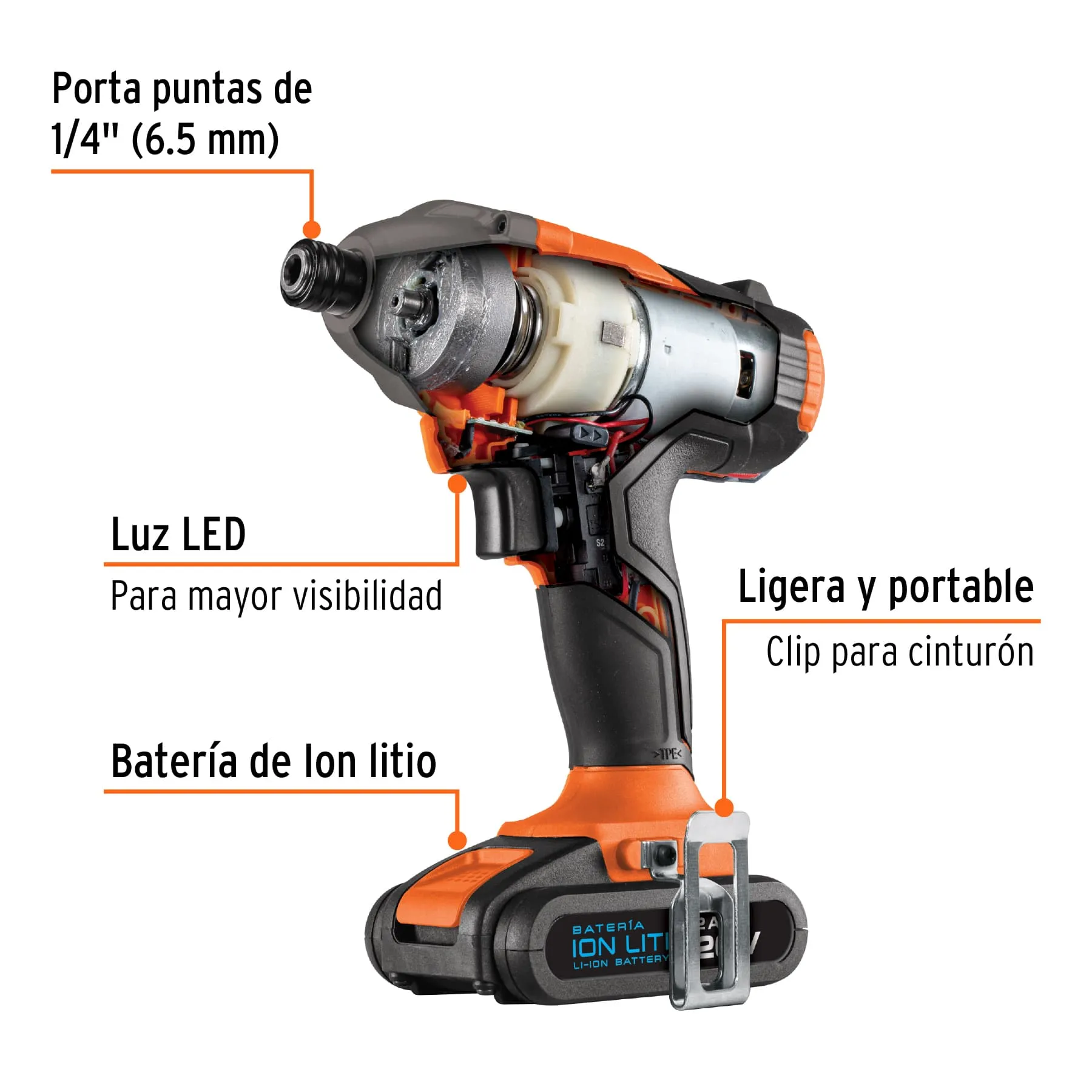 Destornillador De Impacto Profesional Inalámbrico 1/4 Truper 20v