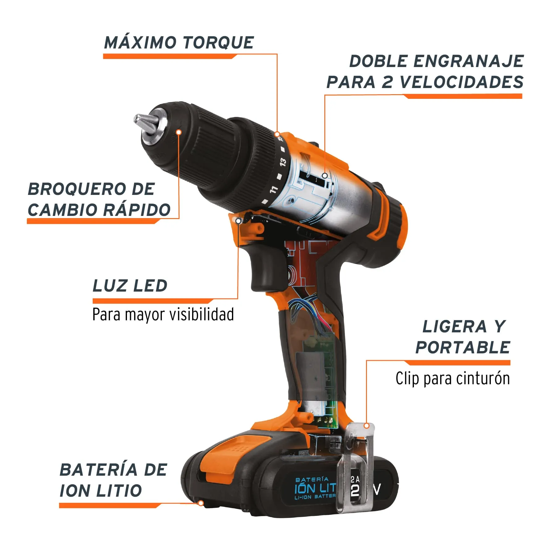 Taladro Atornillador Inalámbrico Profesional 1/2" Recargable 20V Truper 18154