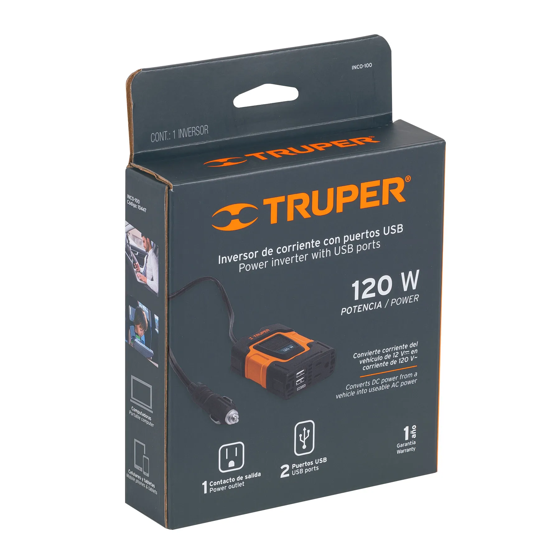 Inversor De Corriente Con Puerto Usb 120W Truper