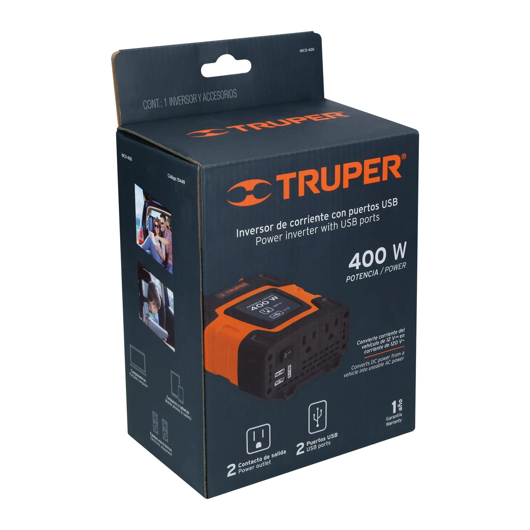 Inversor De Corriente Con Puerto Usb 400W Truper