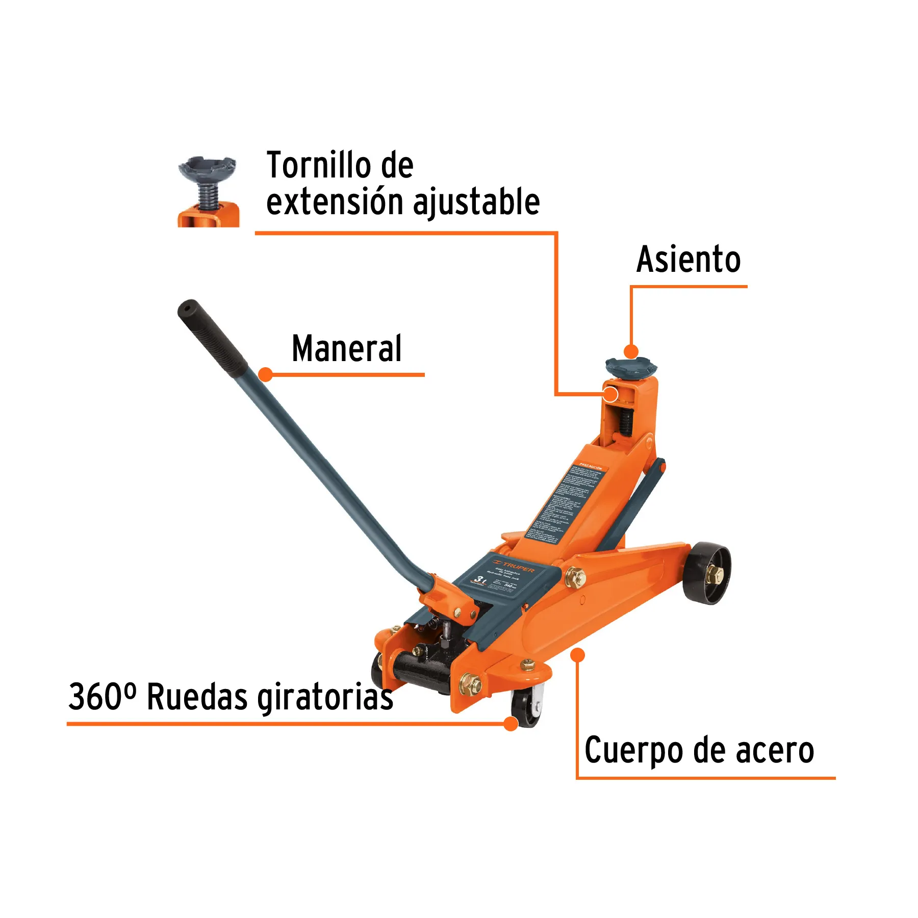 Gato Hidráulico Tipo Zorra Para Automóvil Y Camioneta 3 Toneladas Reforzado Truper + Estuche / Elevacion Rapida 