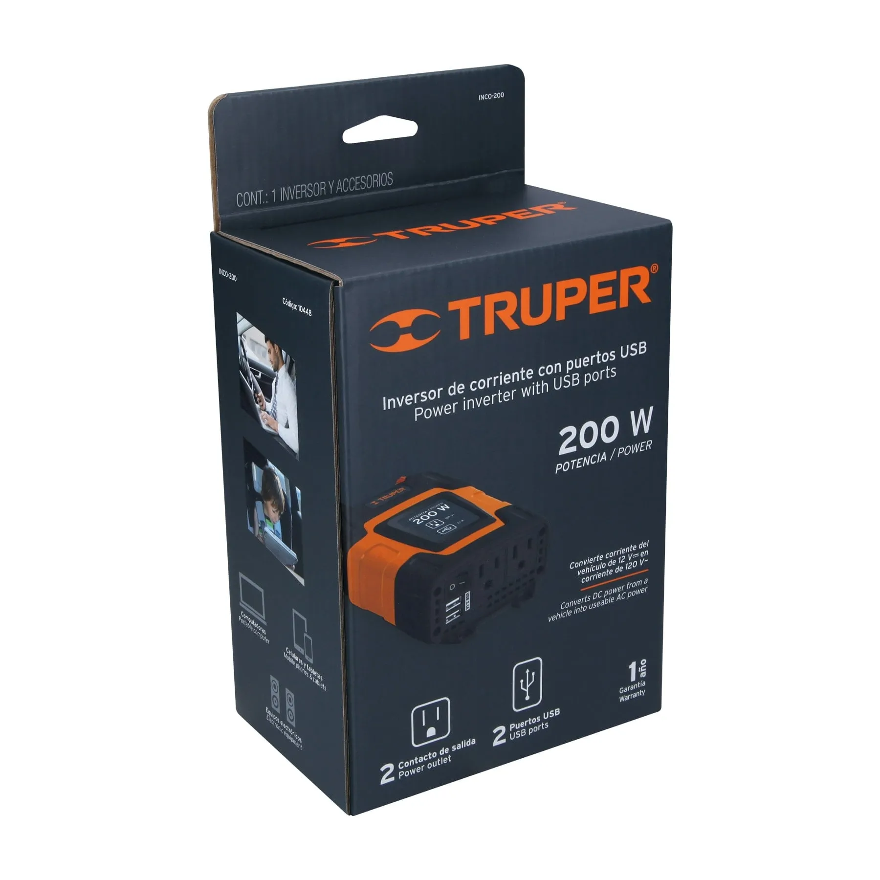 Inversor De Corriente Con Puerto Usb 200W Truper