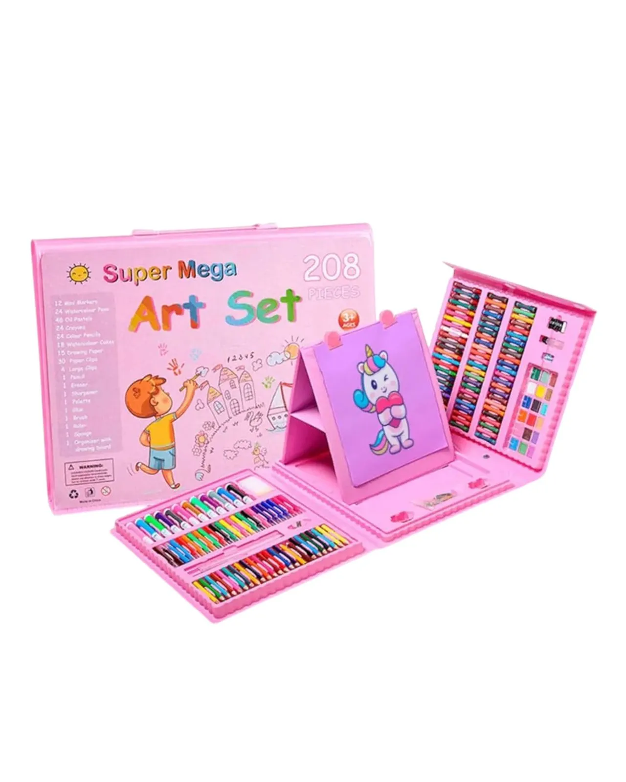 Set De Arte Maleta 208 Piezas Para Niños Creatividad Dibujo Rosado