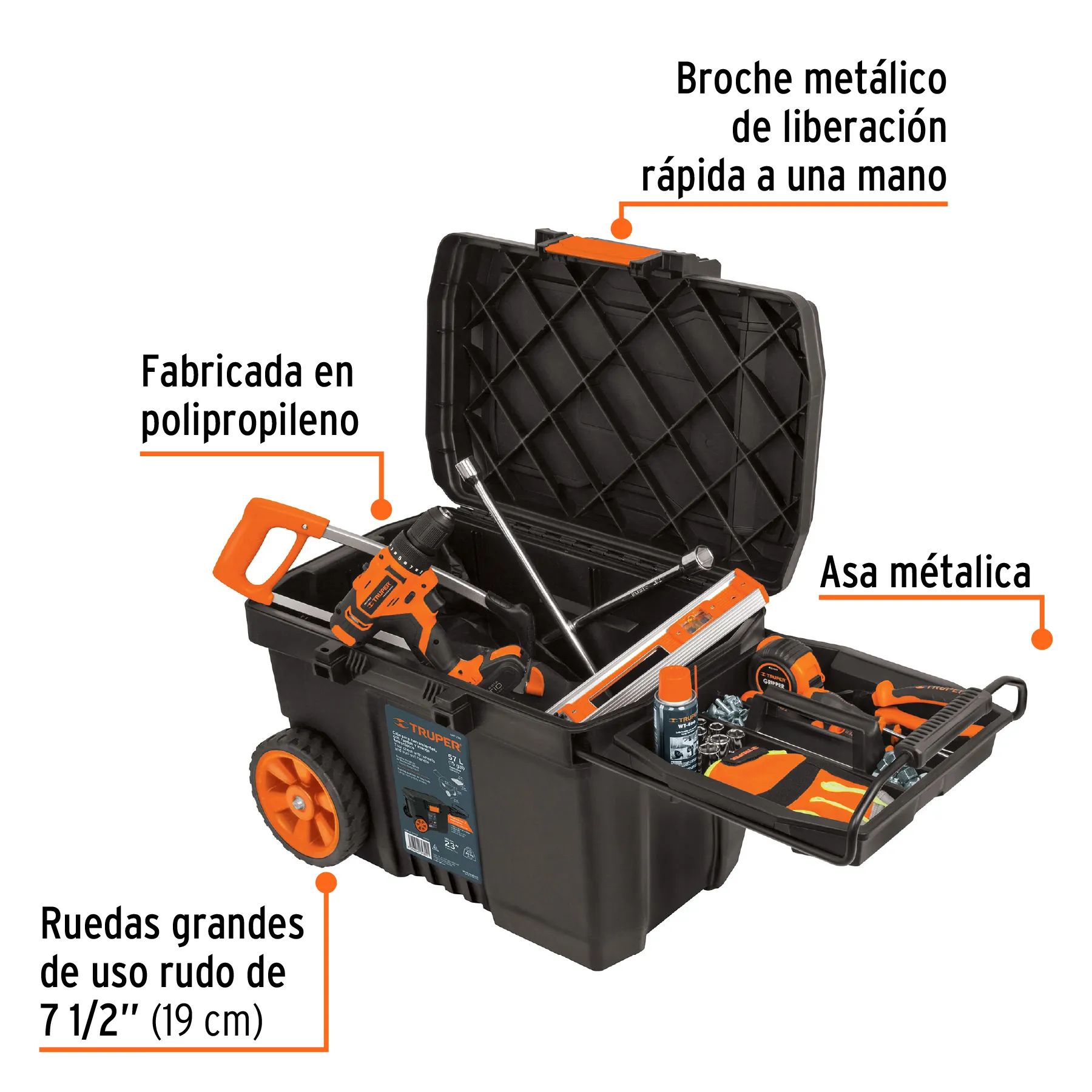 Caja Para Herramienta De 23" Con Ruedas Y Mango Telescópico Truper