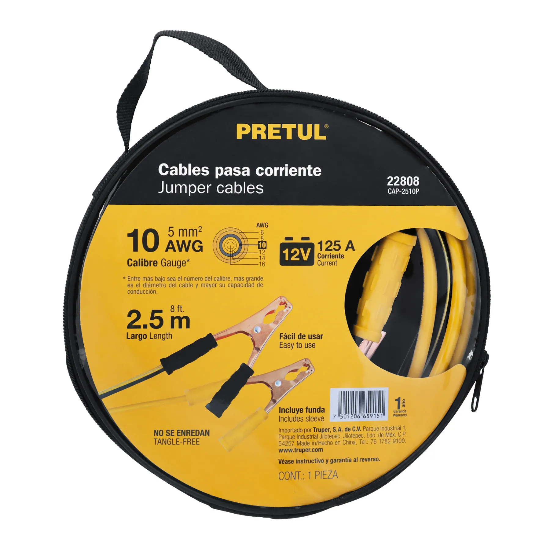 Cables Para Iniciar Batería Carro 2,5 Mtrs 10AWG Pretul